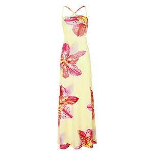 Sweet Natural Vacation Floral Backless Tie-<b>Up</b> Spaghetti Strap Maxi Dress Summer <b>Open</b> Back Lace-<b>Up</b> Camisole Dress for Women - Product Image 6