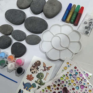 Hand Painted <b>Pebbles</b> Art Craft Set For Children DIY <b>Painting</b> Gray Cobblestone Stones With Stickers And Paints - Product Image 1