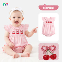 Combinaison vintage pour bébé fille Puresun, rose à pois, avec nœud cerise, broderie, manches bouffantes, tenue de boutique pour nouveau-né
