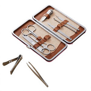 <b>Pink</b> Leather Manual Manicure Set with 9 Stainless Steel <b>Tools</b> CE Certified Class I for Nail Care and Grooming - Product Image 6