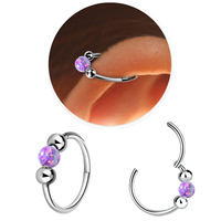 2 Paires de Petites Boucles d'Oreilles Créoles pour Cartilage Unisexe 18G en Acier Inoxydable Hypoallergénique avec Opale, Type Huggie à Charnière pour Hélix/Tragus/Conch/Rook