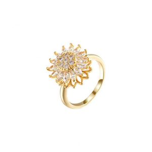 Rotatable <b>Spinner</b> <b>Ring</b> Adjustable Fidget <b>Rings</b> for Anxiety Gold Plated Vintage Design Zircon Flower Open <b>Ring</b> - Product Image 1