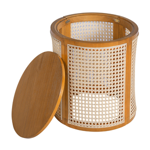 Table d'appoint ronde tressée en bois d'hévéa avec plateau en rotin, petite table d'appoint pour salon et chambre - Product Image 5