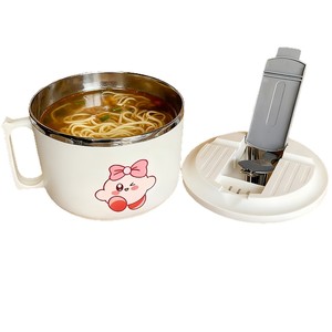 Tazón de fideos instantáneos de acero inoxidable con tapa, tazón de sopa de gran capacidad con drenaje para uso en dormitorios de estudiantes, diseño de dibujos animados - Product Image 1