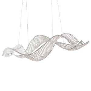 Lampada a Sospensione di Lusso in Acciaio Inox con Cristalli, Design a Nastro Lungo per Bancone Bar, Lampadario Lineare con Design a Onda, Luce LED Artistica Sospesa - Product Image 6