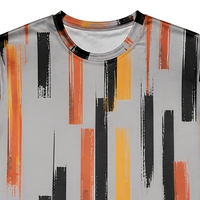 T-shirt pour homme en popeline 3D AOP avec motif, 100% polyester, gris, barres verticales brossées, séchage rapide, respirant, col rond, prêt à être expédié
