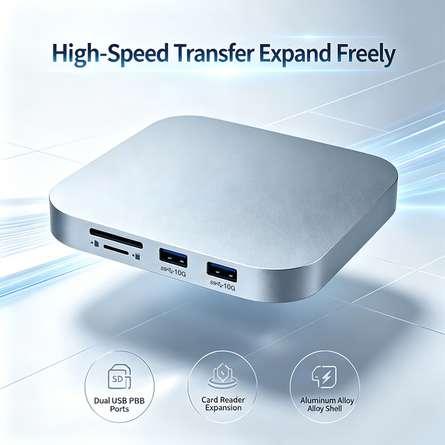 M.2 SSD Enclosure Dual Bay 10Gbps USB-C Aluminum Hard Drive Box with SD TF Card Reader 6-in-1 Docking Station