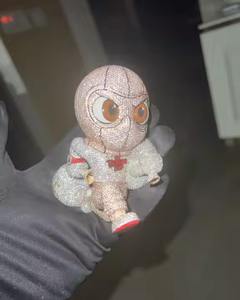 Pendentif à breloque de luxe en or jaune 14 carats pour hommes Hip Hop Cartoon Design Diamants blancs véritables Style tendance Moissanite Pierre principale - Product Image 1