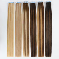 Extensions de cheveux humains vierges Remy 100% lisses, double épaisseur, avec bande adhésive fine en PU invisible