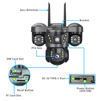 V380 Pro 6MP Outdoor PTZ 4G Solar Camera Three Lens Network Security CCTV Ip Camera