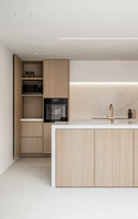 Meuble de cuisine sur mesure en placage de bois pleine face, cuisine modulaire personnalisée avec évier, niche et îlot central pour la maison, vente en gros