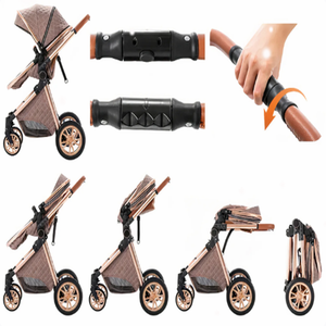 Cochecito de bebé de lujo ligero 3 en 1 con asiento elevado, manillar bidireccional y función de <span class=keywords><strong>silla</strong></span> de <span class=keywords><strong>paseo</strong></span> - Product Image 3