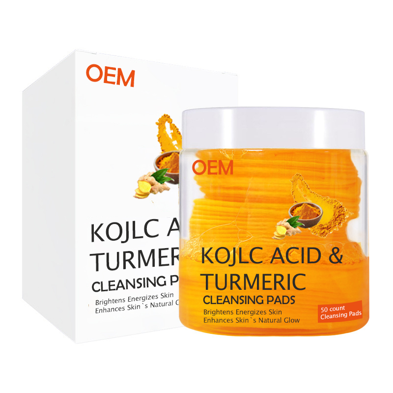 OEM/ODM Private Label Skincare Facial Cleaning Exfoliating Cotton Pads Anti Acne Kojic Acid & Turmeric Cleansing Pads for Face