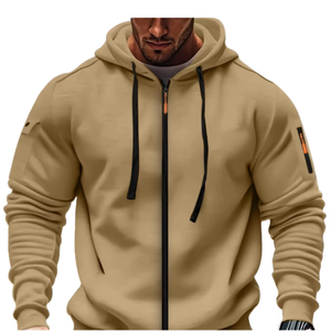 Sudadera con Capucha y Cierre para Hombre, Color Caqui, Corte Regular, Color Sólido, Casual, con Logotipo Frontal, 100% Poliéster, 330g, Ropa de Otoño - Product Image 2