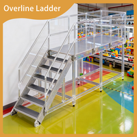 Escalera Industrial Antideslizante de Aluminio Resistente con Barandillas de Seguridad para Acceso a Almacenes