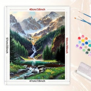 Paint con Kit di numeri per adulti-cascata di montagna fai da te con alberi di pino 16x20 pollici, regali di arte della natura senza cornice - Product Image 2