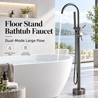 Robinet de baignoire sur pied en acier inoxydable noir, mitigeur de remplissage de baignoire autoportant à 2 fonctions, pour hôtels, villas, salles de bain, vente en gros