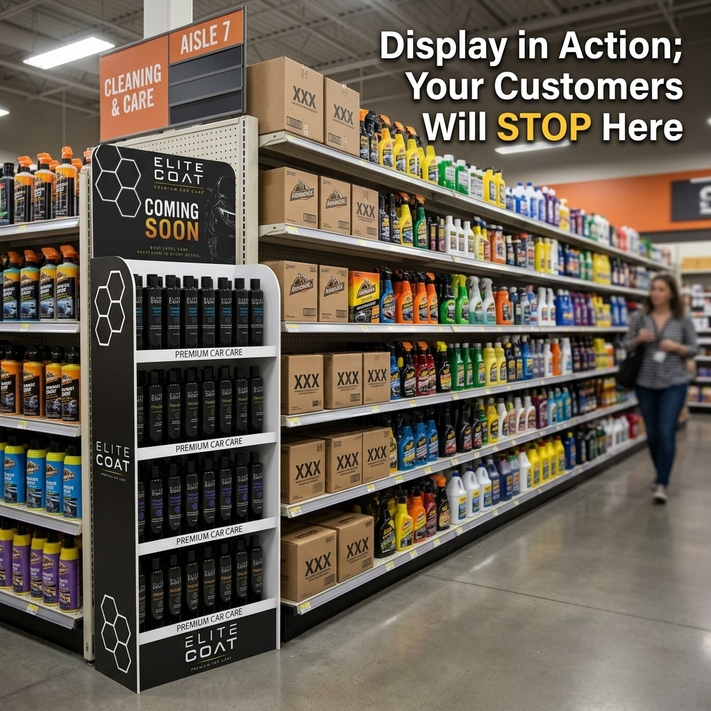 Custom Car Care Display Stand Auto Detailing Product Rack Motor Oil Floor Shelf Car Wash Polish Wax Bottle Holder Retail PVC — view 2