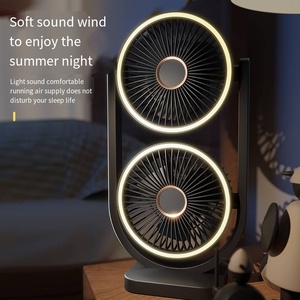 Portable Solar Rechargeable Dual <b>Head</b> Desk <b>Fan</b> With Light 5-Speed Mechanical Control for Home & Outdoor Use Plastic Desktop <b>Fan</b> - Product Image 2