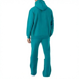 Ensemble de survêtement pour homme, couleur turquoise, avec capuche, logo en relief, sweat-shirt et pantalon décontractés, avec poches latérales, polyester respirant - Product Image 3