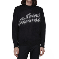 Pull-Over en Mohair pour Homme Noir à Manches Longues et Col Rond, Motif Jacquard, Logo Personnalisé en Gros OEM & ODM AiNear