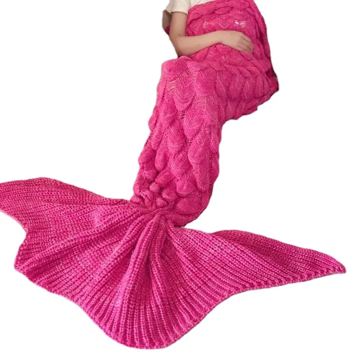 1 buah selimut ekor putri duyung benang rajutan buatan tangan Crochet selimut putri duyung anak-anak melempar tempat tidur bungkus Super lembut tempat tidur 1 buah/lot