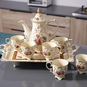 Discount European-style White Phnom Penh Embossed Rose Pattern Afternoon <b>Tea</b> Coffee <b>Set</b> and <b>Tea</b> <b>Set</b> - Product Image 1