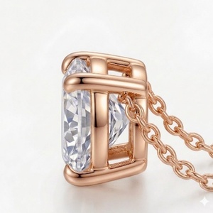 สร้อยคอเพชรทรงกลมแบบโรแมนติก เพชรเพาะเลี้ยงในห้องปฏิบัติการ ทองคำแท้ 14K สีโรสโกลด์ ตัวเรือนแบบสี่ขา จี้สำหรับสวมใส่ทุกวัน เครื่องประดับชั้นดี - Product Image 2