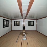 Maison conteneur extensible à double aile de 20 pieds, préfabriquée, modulaire, mobile, avec extérieur imitation bois, petite maison extensible pour habitation