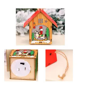 Maison en bois lumineux Led, décorations d'arbre de noël, ornement suspendu, cadeau