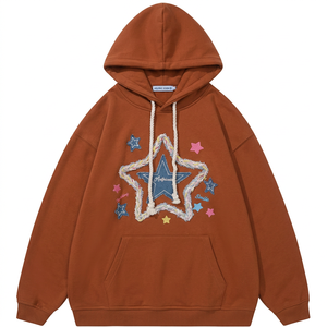 Sudadera con Capucha Extra Grande Rosa, de Felpa, con Diseño de Estrella Bordada, Estilo Casual, Unisex - Product Image 5