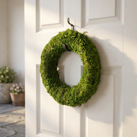 Couronne de mousse verte préservée de 30 cm, couronne de fleurs séchées ronde, base en rotin, décoration décorative pour les fêtes, porte, mur, table