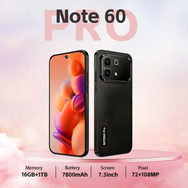 2026 Latest Phone Note60 Pro 16GB+512GB Dual SIM Dual standby Face Fingerprint Recognition 72+108MP HD Phone