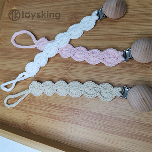 Clip para Chupete de Recién Nacido, Cadena de <span class=keywords><strong>Madera</strong></span> Suave con Juguete de Ganchillo de Conejo, Mordedor y Soporte para Chupete de Bebé - Product Image 2
