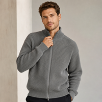 Pull cardigan zippé pour homme, tricot côtelé décontracté, manteau d'hiver personnalisé avec logo ODM sur le devant, pull d'hiver pour homme en gros