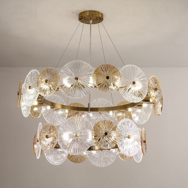 Post-modern Luxury Sitting Room Bedroom Ceiling Lamps Hotel Pendant Lamp Circular Restaurant Model Room LED Glass Chandelier