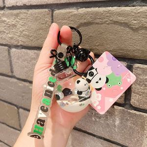 Creative <b>Cute</b> Panda Frog <b>Bear</b> Keychain Light Bulb Liquid Filled Boba Keychain Floating Oiled Animal Milk Tea Cup Key Chain - Product Image 6