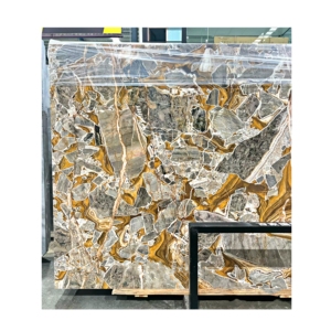 Dalles de marbre doré Versailles au design moderne, pierre naturelle de luxe à veines dorées pour comptoirs et revêtements de sol intérieurs de villas, format grand format. - Product Image 1