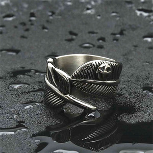 yunnique Feather <b>Ring</b> Men's Silver Retro Geometric Jewelry Gift 26029 - Product Image 3
