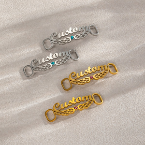 Alas huecas de acero inoxidable hechas a medida, incrustadas con los doce piedras de nacimiento y nombre y letra en inglés personalizados para calzado. - Product Image 2