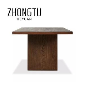 Moderna casa sala da pranzo <span class=keywords><strong>mobili</strong></span> 8 6 posti lungo rettangolare <span class=keywords><strong>massiccio</strong></span> pannello spesso di quercia legno massello noce scuro macchia tavolo da pranzo - Product Image 5