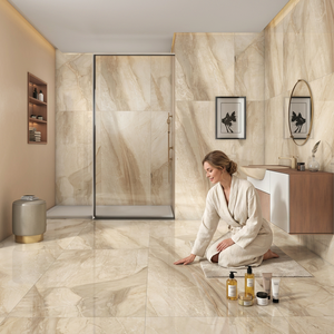 Azulejos de Porcelana Esmaltada Digitalmente, 800x1600mm, 9mm, Beige Alabastro, Blanco Marfil, Acabado Brillante, Aspecto Mármol - Product Image 4