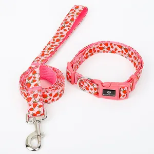 Chinese Red plaid Pattern Cotton Dog collar leash set supplier dog products innovations pet accessories