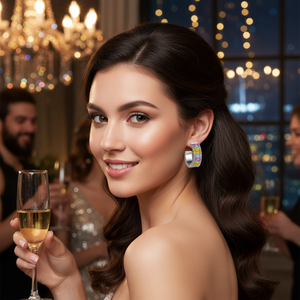 ELLEN Stainless Steel 22mm Gold Plated Trendy Hoop <b>Earrings</b> for Women Hypoallergenic <b>Studs</b> with <b>Crystals</b> for Parties - Product Image 3