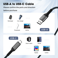 3A kabel pengisian daya Cepat USB 3.2 Gen 1, kabel USB a ke USB C 10Gbps kepang nilon tahan lama untuk Transfer Data
