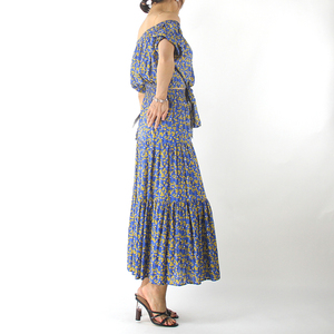 Loisirs vacances costume à fleurs une épaule chemisier à fleurs cravate taille été femmes à manches longues élégantes robes décontractées - Product Image 3