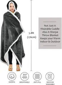 Manta cálida con capucha para adultos, Poncho de Sherpa, manta polar portátil