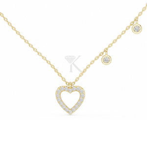 Collier Cœur Asymétrique en Diamant, Or Massif 14K, Pendentif Cœur Ouvert Pavé avec Serti Bezel de Diamants de Laboratoire, Élégant et Moderne - Product Image 2