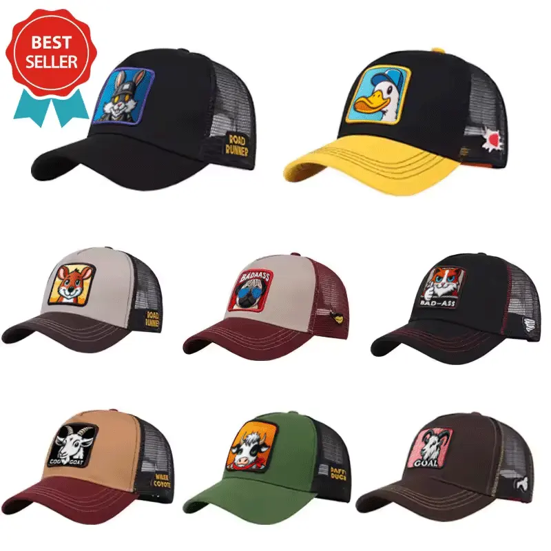 2022ที่กำหนดเองปักแพทช์ Applique หมวก Trucker สัตว์ตาข่ายหมวก5แผงฝ้ายหมวกเบสบอล