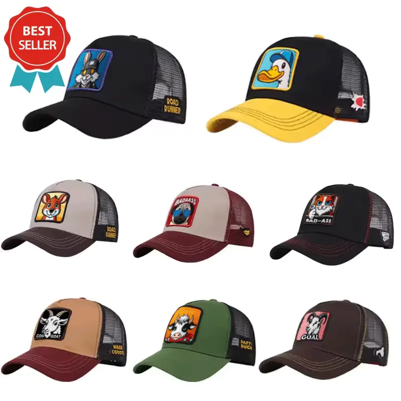 2024 benutzer definierte gestickte Patch Applique Trucker Caps Animal Mesh Hüte 5 Panel Baumwolle Casque tte De Baseball Cap